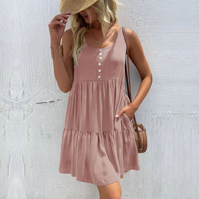 COTTON SLEEVELESS HALTER DRESS_CWDSD3496