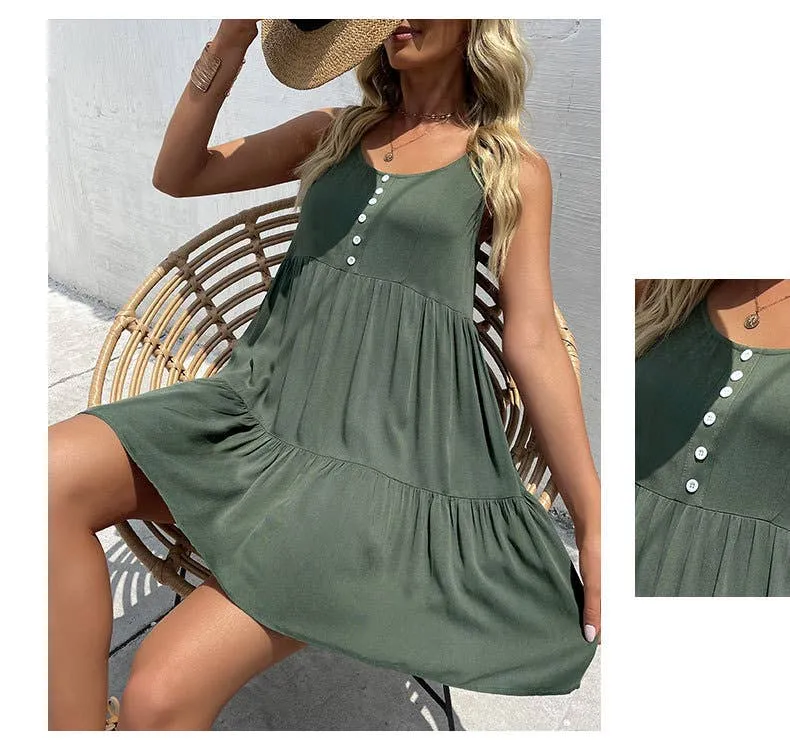 COTTON SLEEVELESS HALTER DRESS_CWDSD3496