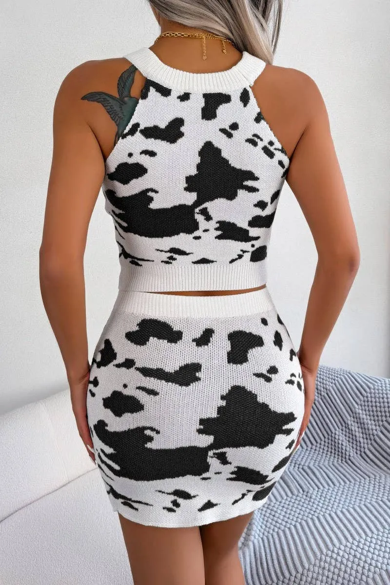 COW PRINT CROP TOP AND HIP SKIRT SUIT_CWSTB0392