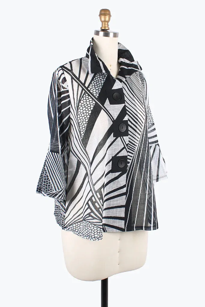 Damee Abstract Pattern Button Patch Jacket 4878-BLK