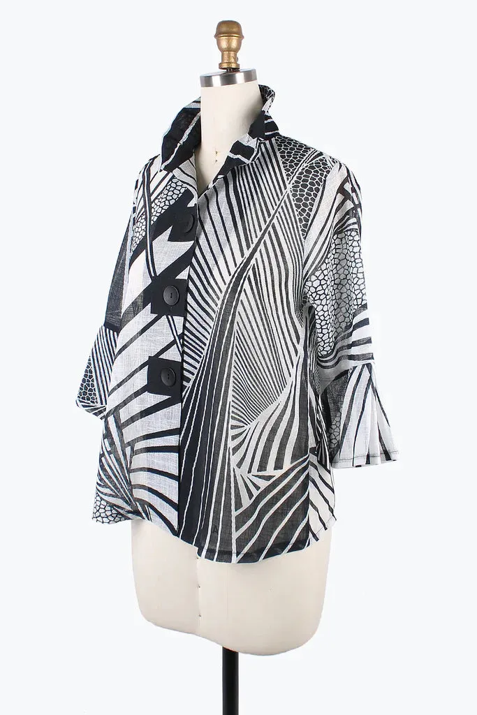 Damee Abstract Pattern Button Patch Jacket 4878-BLK