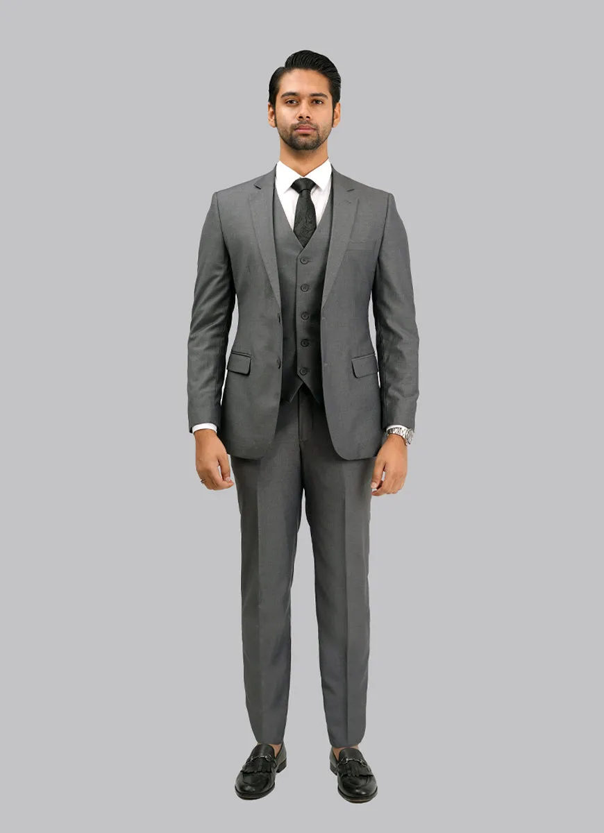 Dark Grey Plain Plain 3-Piece Suit