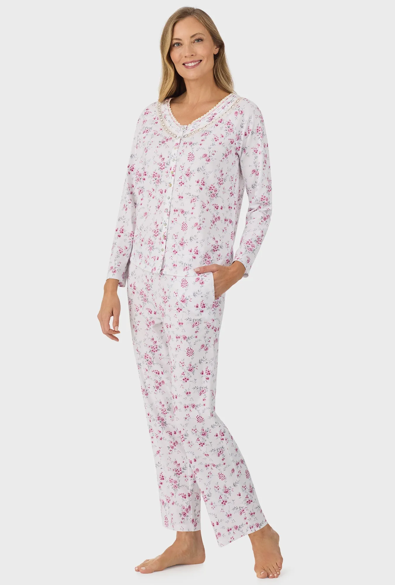 Dusty Pink Floral Long Sleeve Long Pant PJ Set