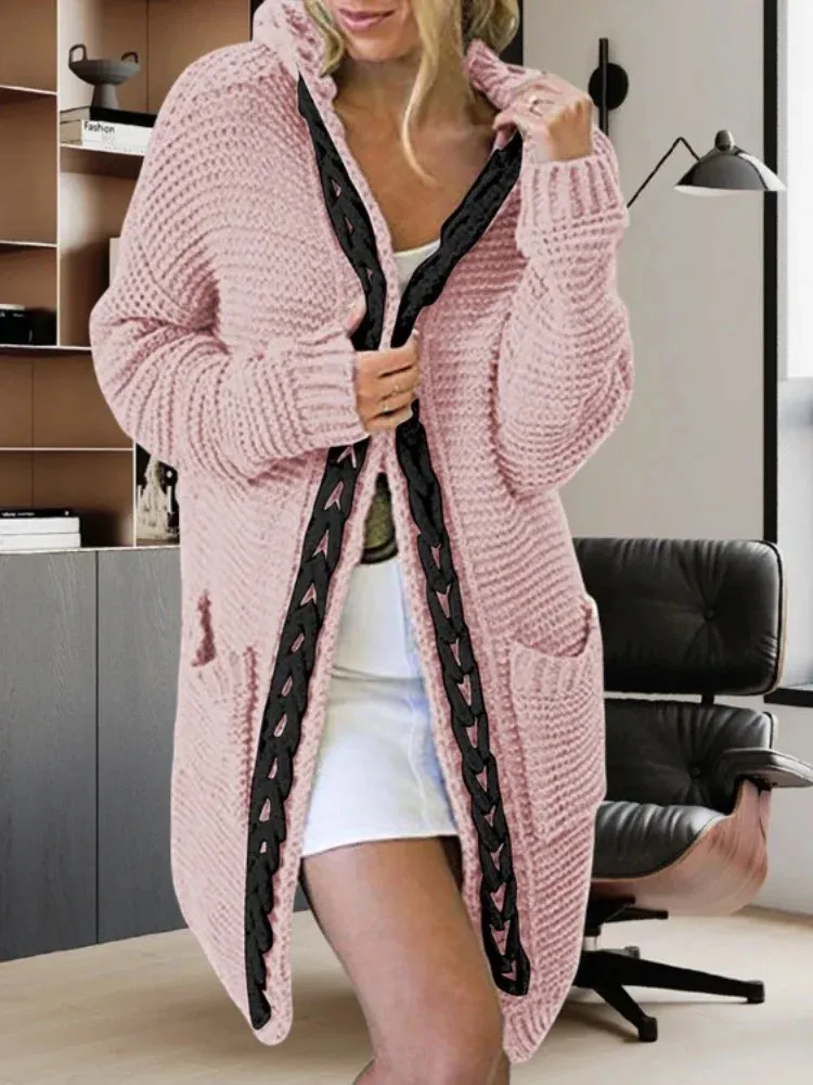 Fashion Women Sweaters 2024 Color Blocking V-neck Long Sleeve Casual Dough Twists Jerseys Coat