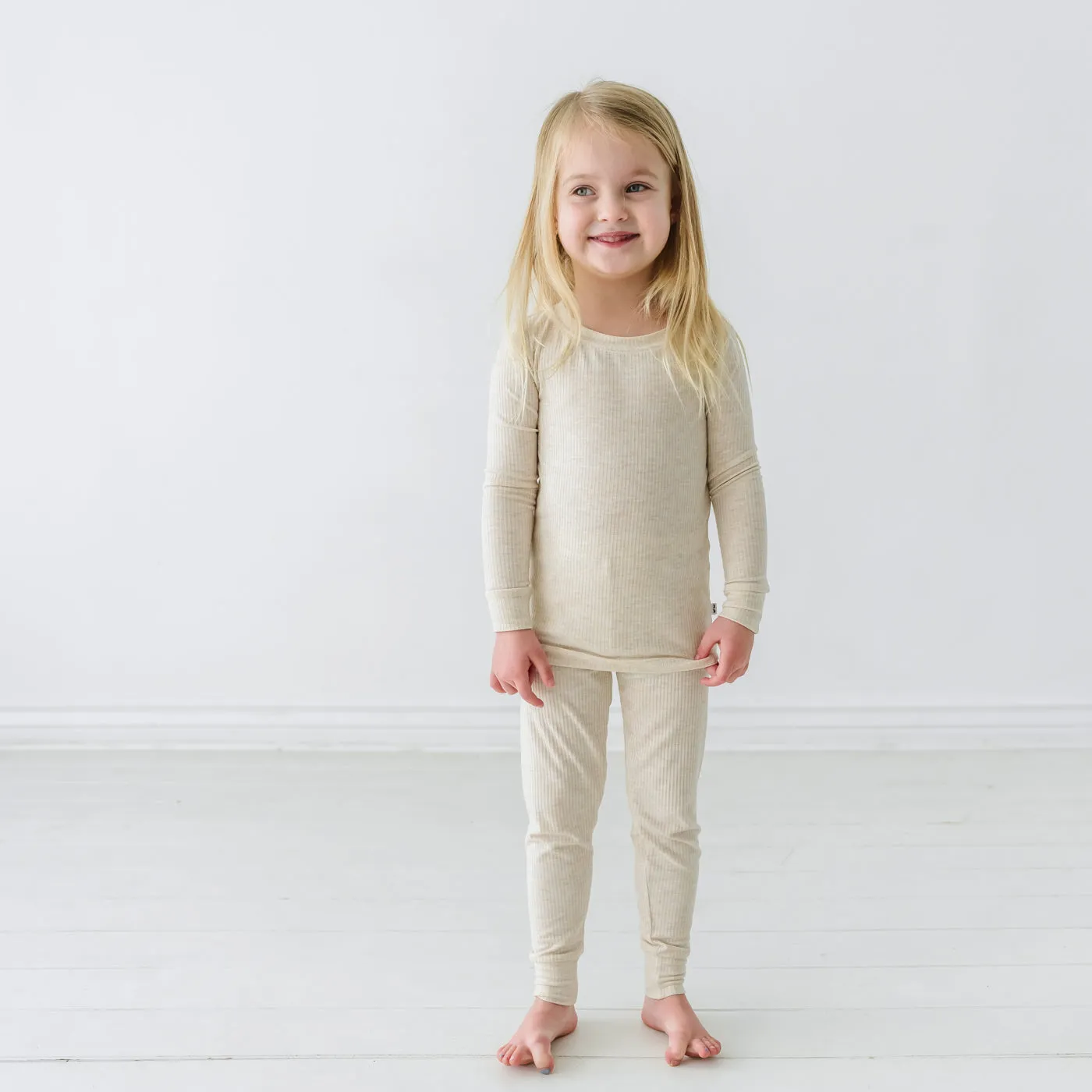 Heather Oatmeal Ribbed Two-Piece Pajama Set