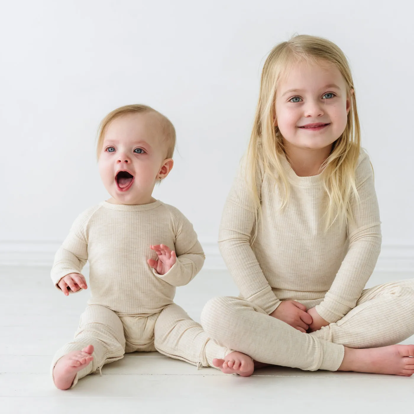 Heather Oatmeal Ribbed Two-Piece Pajama Set