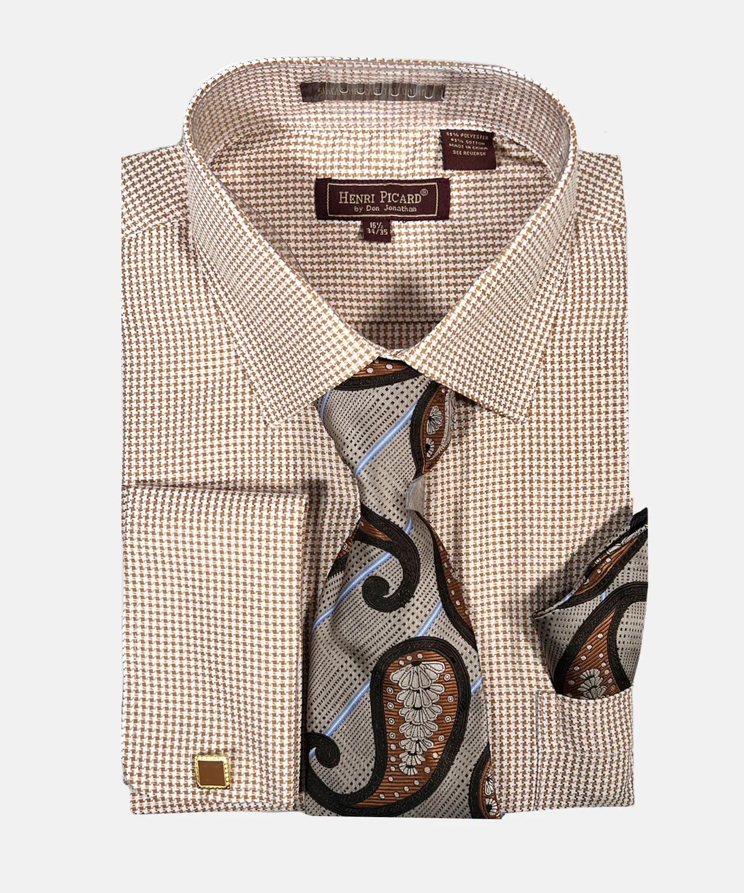 Henri Picard Houndstooth Regular Fit Dress Shirt Combo - Tan