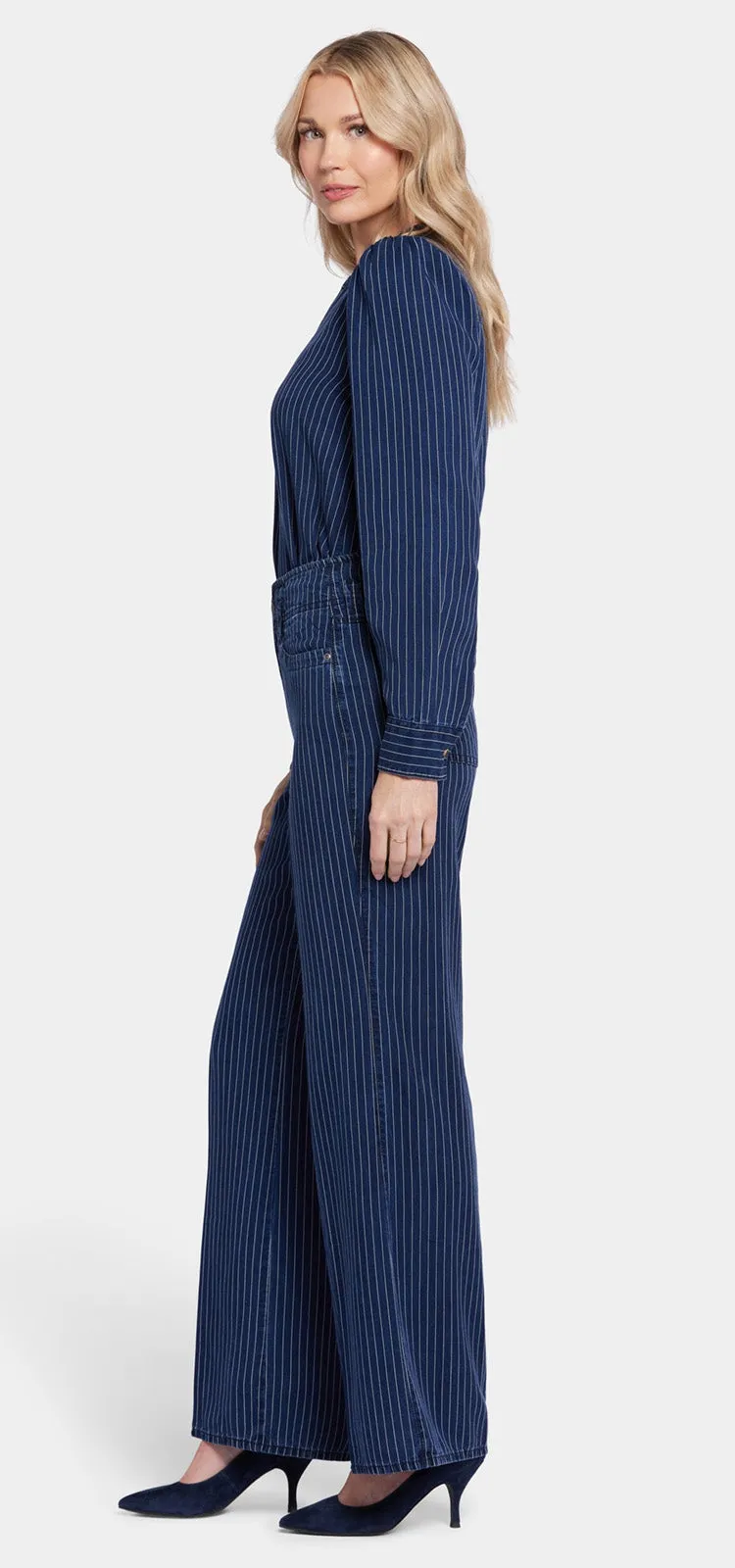 High Rise Teresa Wide Leg Jeans Donkerblauw Gestreept Premium Denim | Dark Ocean Stripe