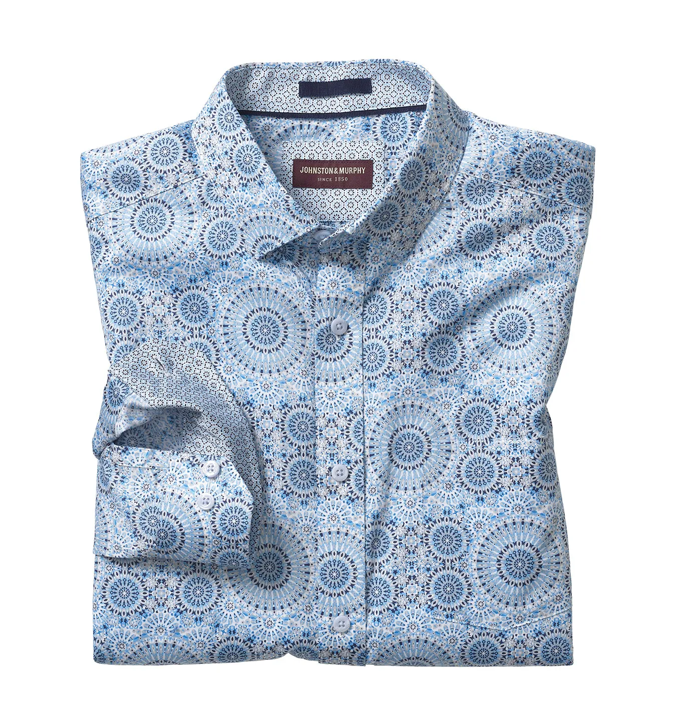 Johnston & Murphy Printed Cotton Shirt - Blue Kaleidoscope