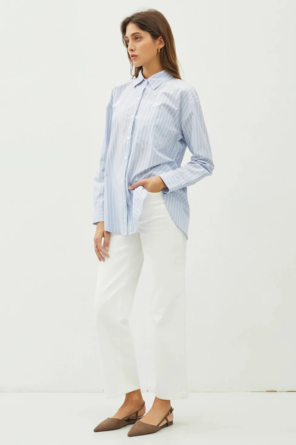 Kaylee Striped Chambray Button Down Shirt