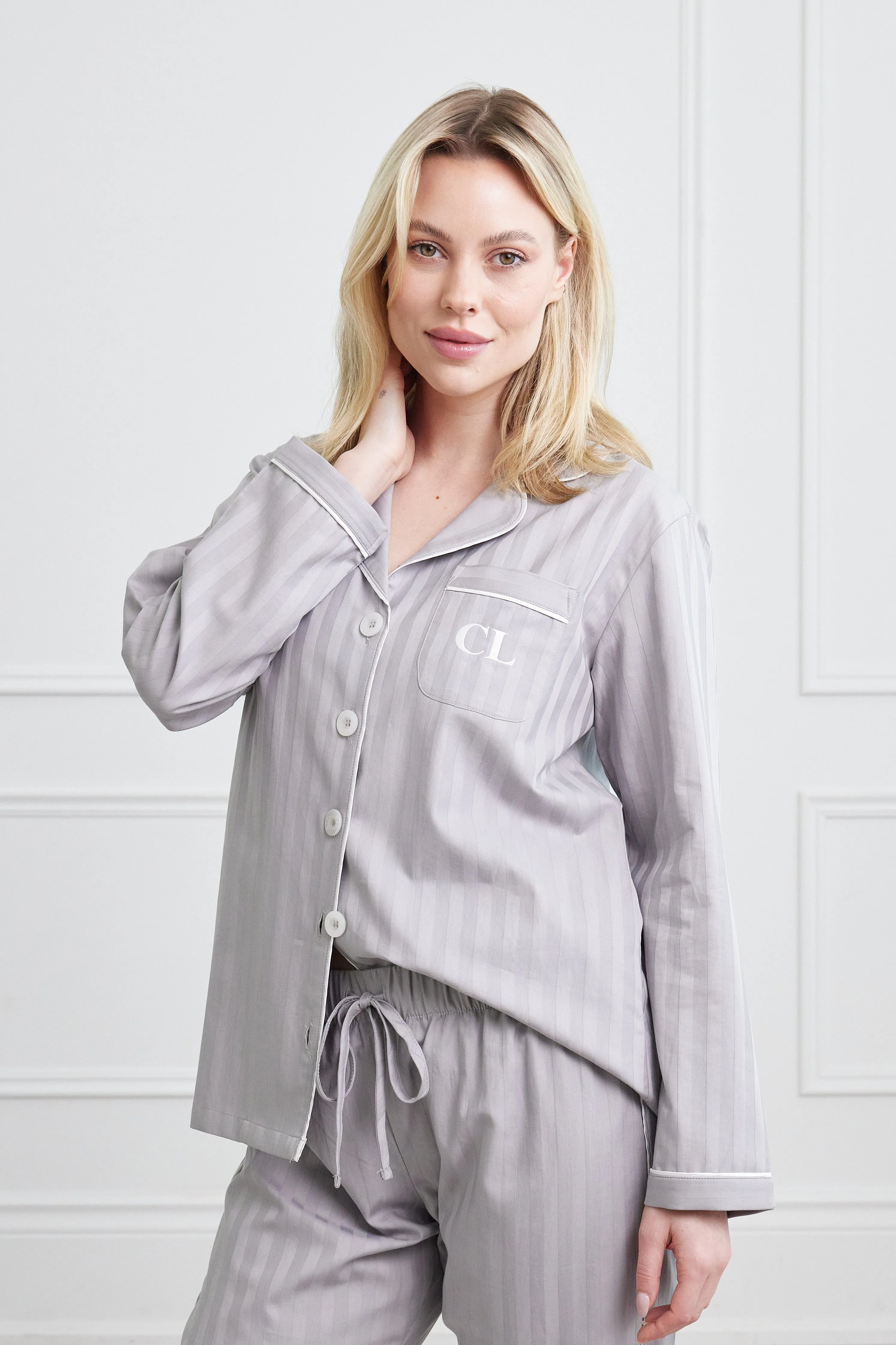 KIP Premium Cotton Pajama Set in Dove Grey