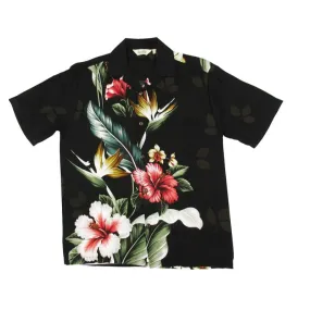 Large Hibiscus Flower Aloha Shirt | Black