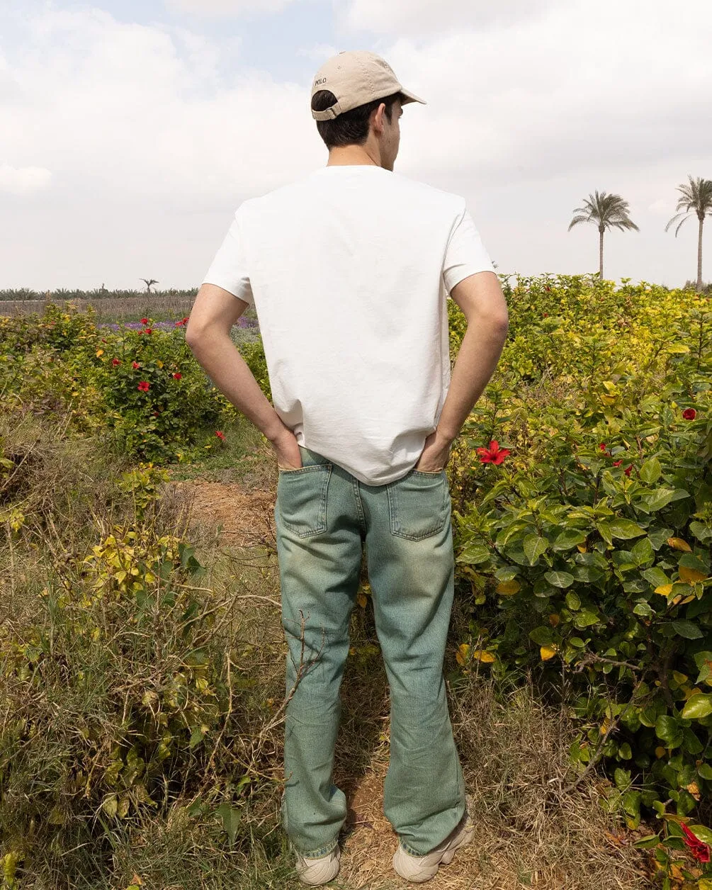 Male Wide-leg Yellow Tint Washed Jeans