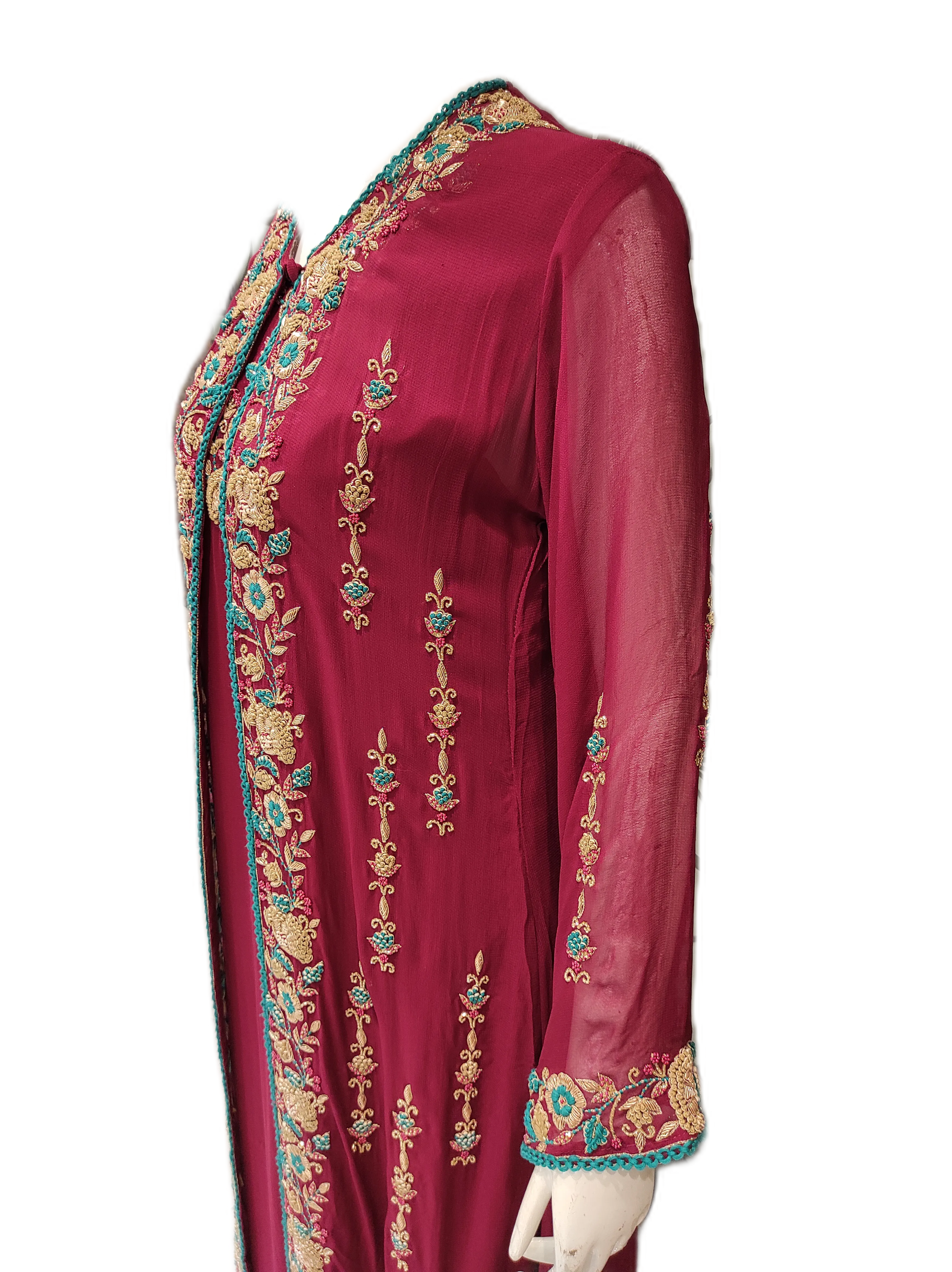 Maroon Georgette Long Shirt with Jacket