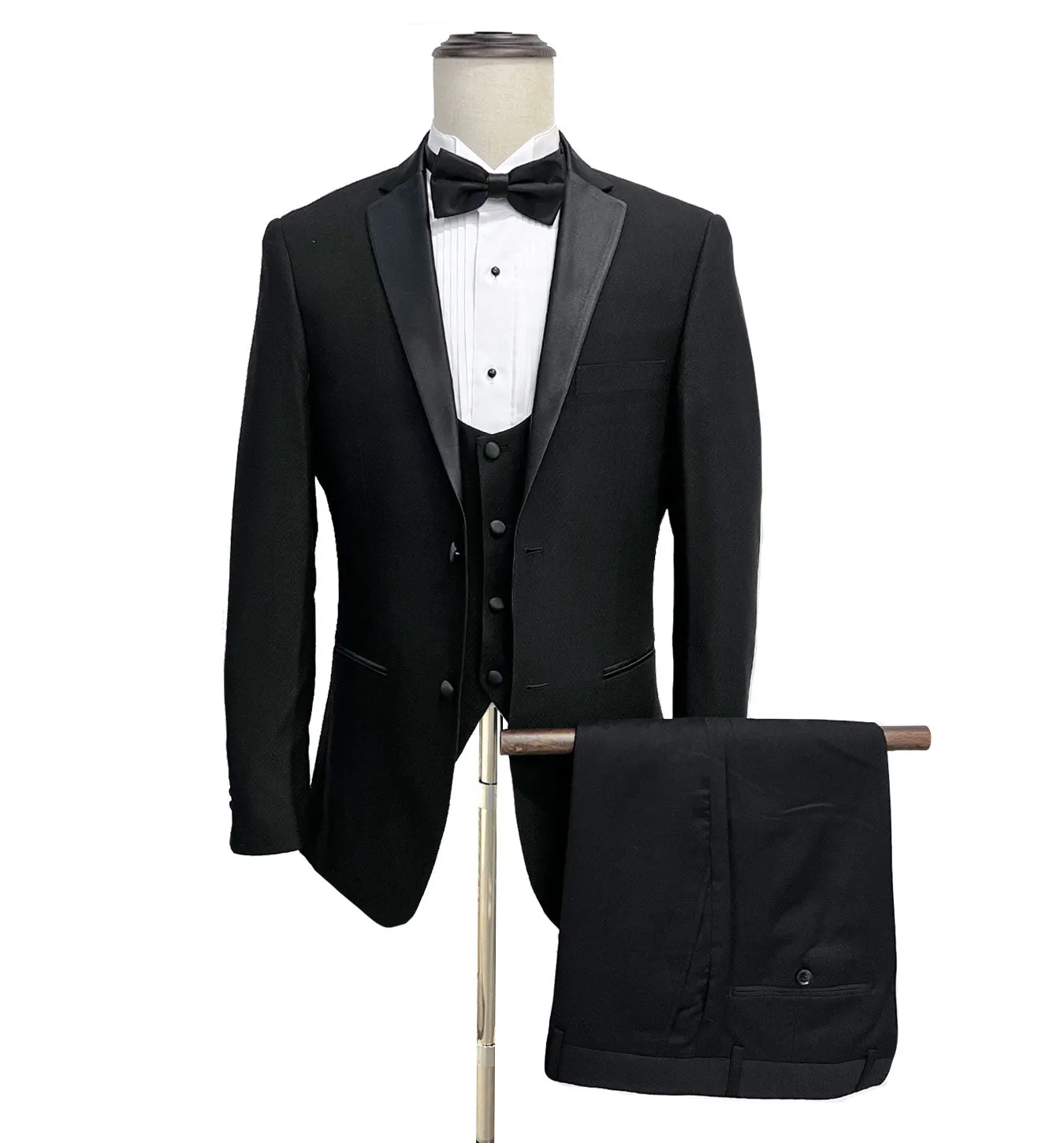 Mazari Paris Vested Modern Fit Tuxedo Suit - Black 19300