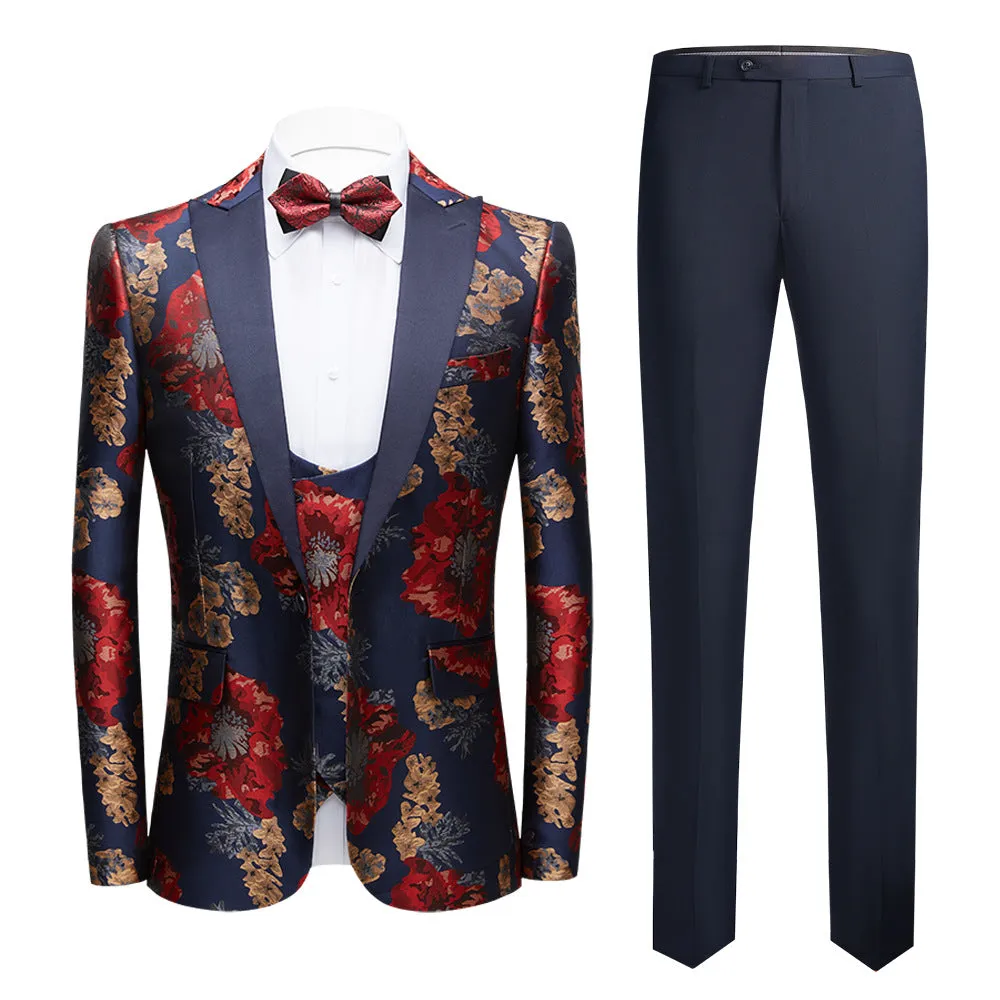 Men's 3-Piece Suit Notched Lapel Floral One Button Modern Tuxedo Sets | Y3531-1