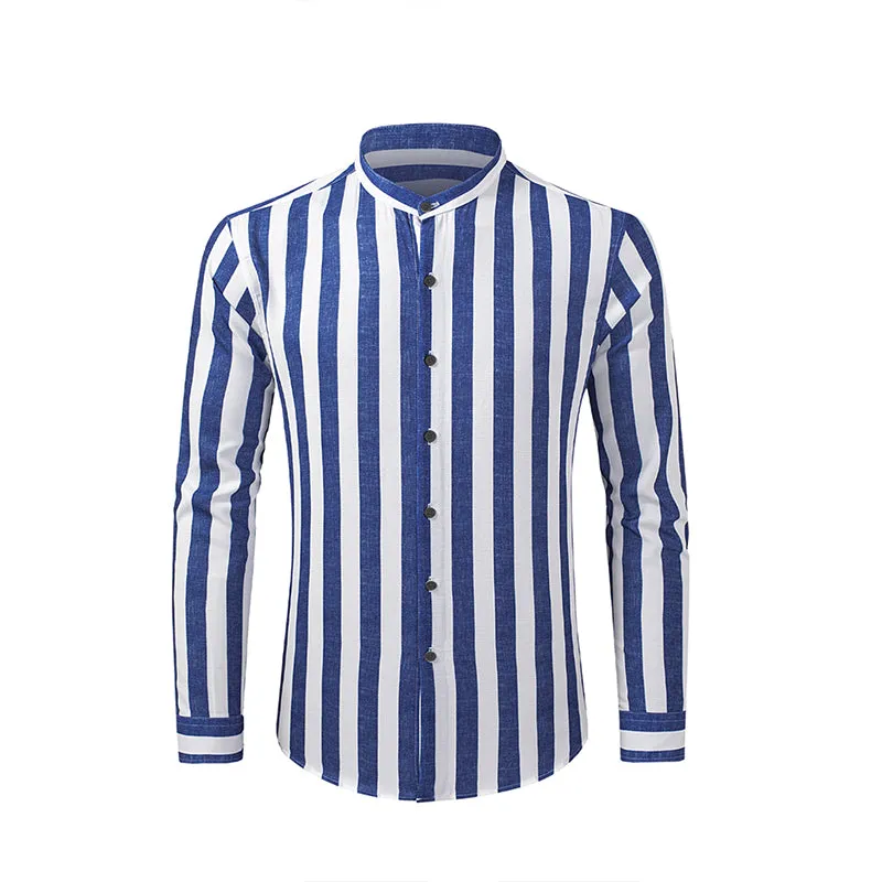 Mens Button Down Long Sleeve Shirts Fashion Cotton Linen Striped Casual Beach Shirt | MC255371-7019