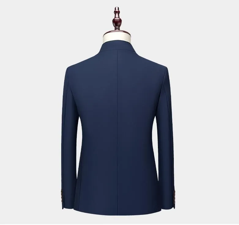 Men's Casual Business Suit Stand-Up Collar Zhongshan Solid Color Single-Breasted Two-Piece Suit | 203