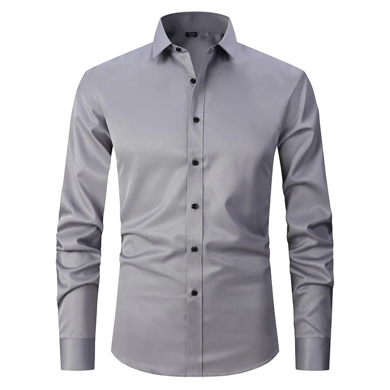 Men's Dress Shirts Classic Long Sleeve Solid Color Designer Silk Business Shirts | 2-7