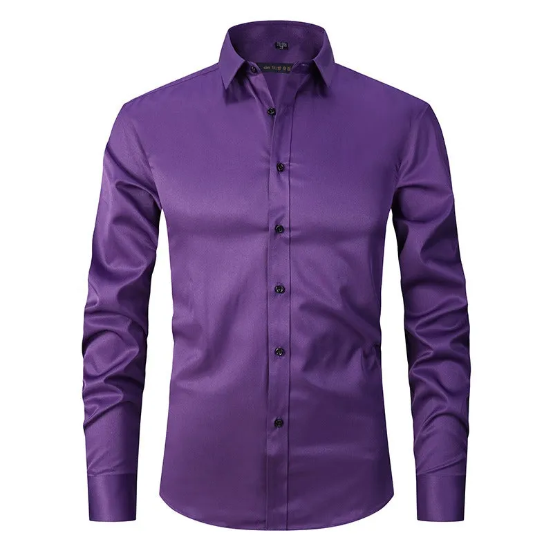 Men's Dress Shirts Classic Long Sleeve Solid Color Designer Silk Business Shirts | 2-7