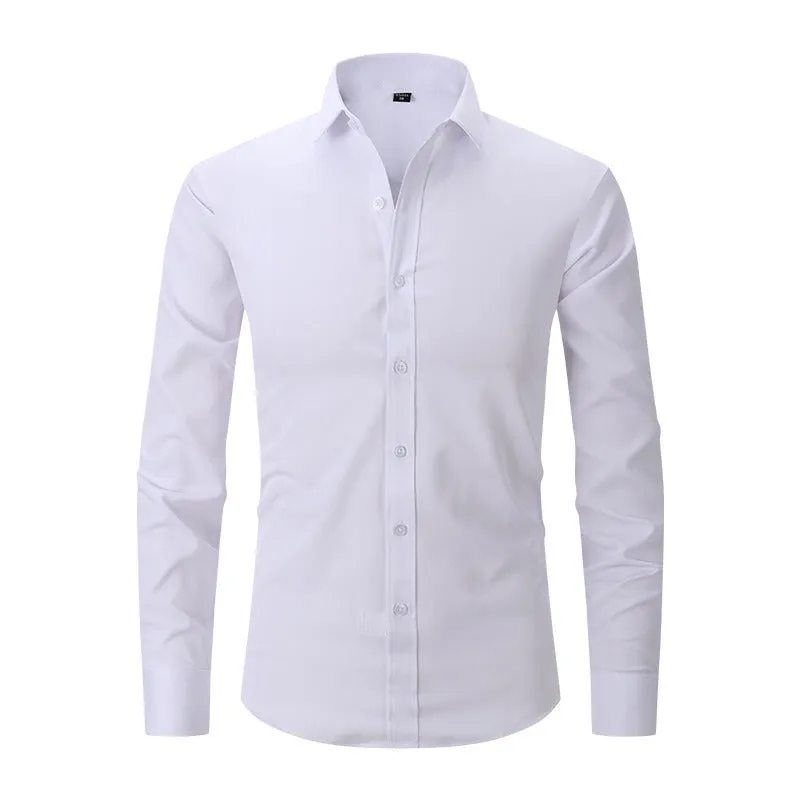 Men's Dress Shirts Classic Long Sleeve Solid Color Designer Silk Business Shirts | 2-7