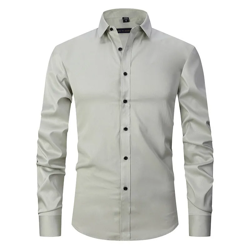 Men's Dress Shirts Classic Long Sleeve Solid Color Designer Silk Business Shirts | 2-7