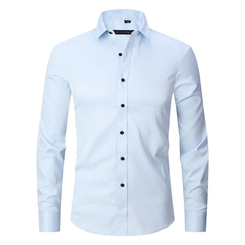 Men's Dress Shirts Classic Long Sleeve Solid Color Designer Silk Business Shirts | 2-7