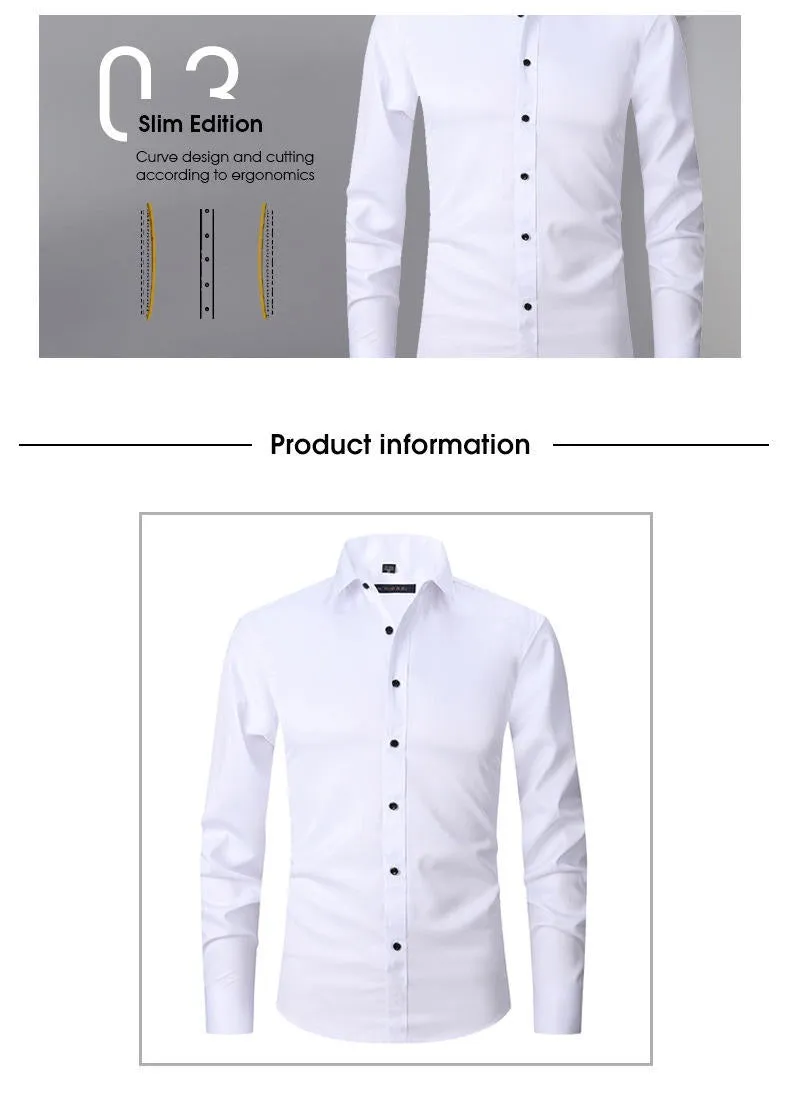 Men's Dress Shirts Classic Long Sleeve Solid Color Designer Silk Business Shirts | 2-7