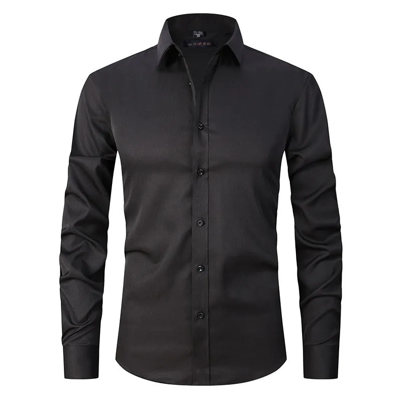 Men's Dress Shirts Classic Long Sleeve Solid Color Designer Silk Business Shirts | 2-7