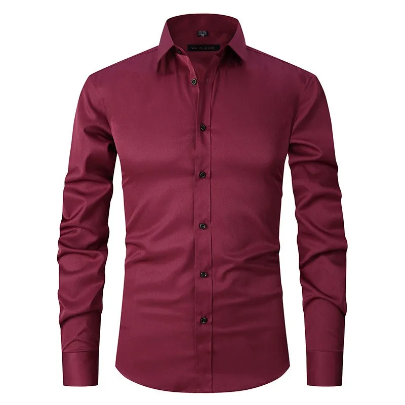 Men's Dress Shirts Classic Long Sleeve Solid Color Designer Silk Business Shirts | 2-7