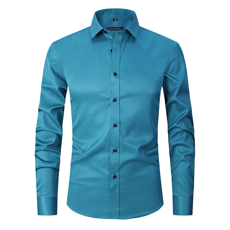 Men's Dress Shirts Classic Long Sleeve Solid Color Designer Silk Business Shirts | 2-7