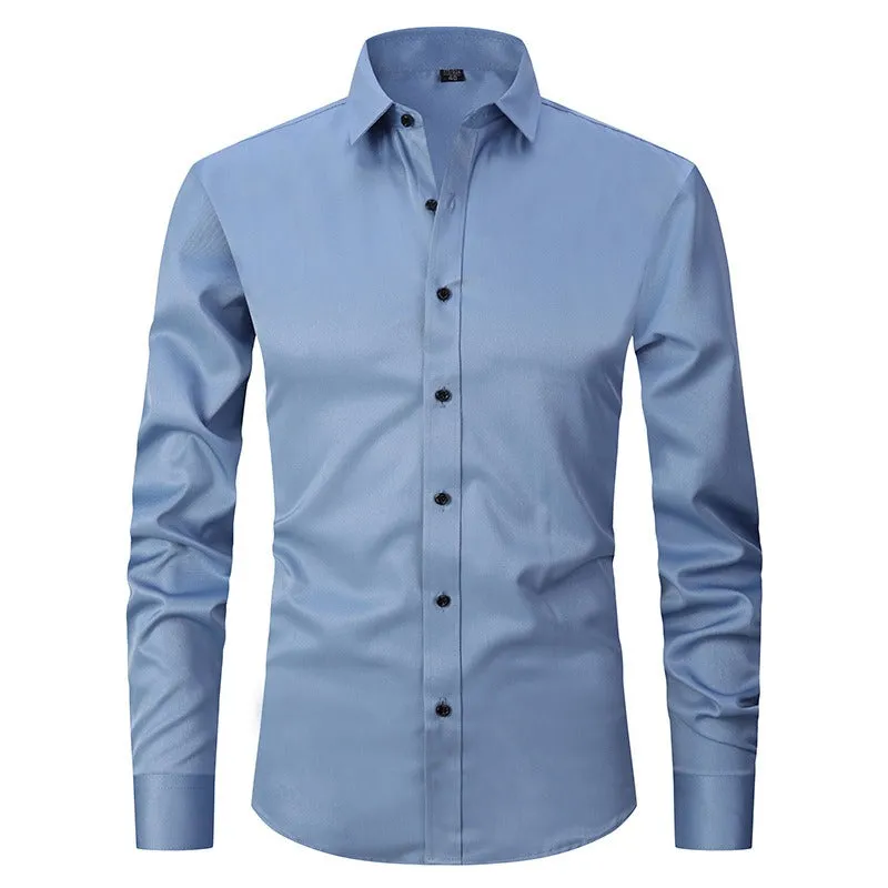 Men's Dress Shirts Classic Long Sleeve Solid Color Designer Silk Business Shirts | 2-7