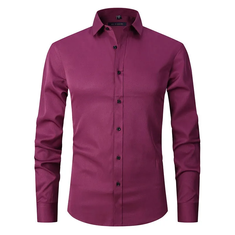 Men's Dress Shirts Classic Long Sleeve Solid Color Designer Silk Business Shirts | 2-7