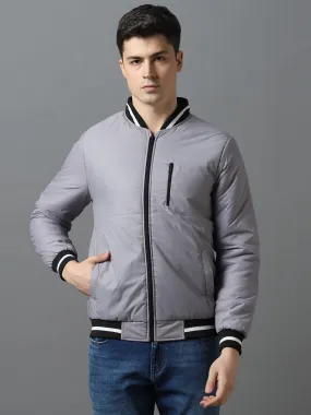 Men's Grey Full Sleeve Zippered Bomber Jacket