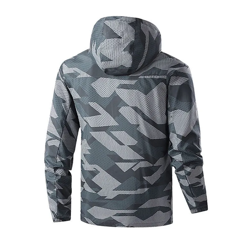 Men's Jackets Full Camouflage Printed Lightweight Jackets Hooded Full Zipper Up Trench Windbreaker Jacket |