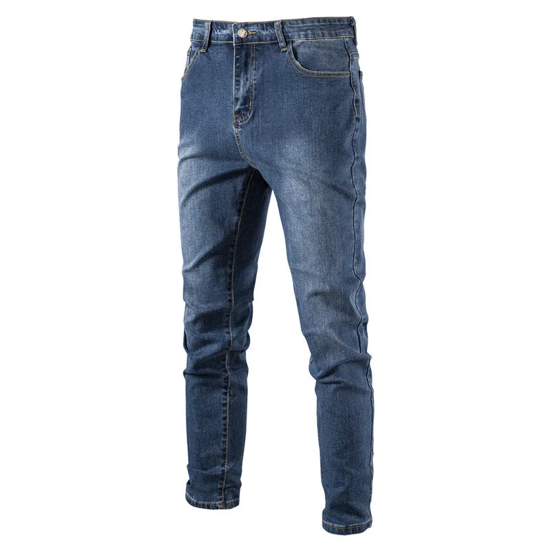 Men's Jeans Solid Casual Denim Jeans Slim Fit Stretch Denim Pants | 515-6183