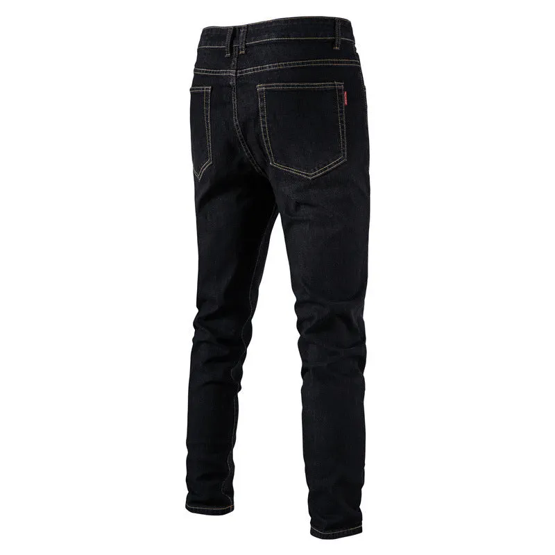 Men's Jeans Solid Casual Denim Jeans Slim Fit Stretch Denim Pants | 515-6183