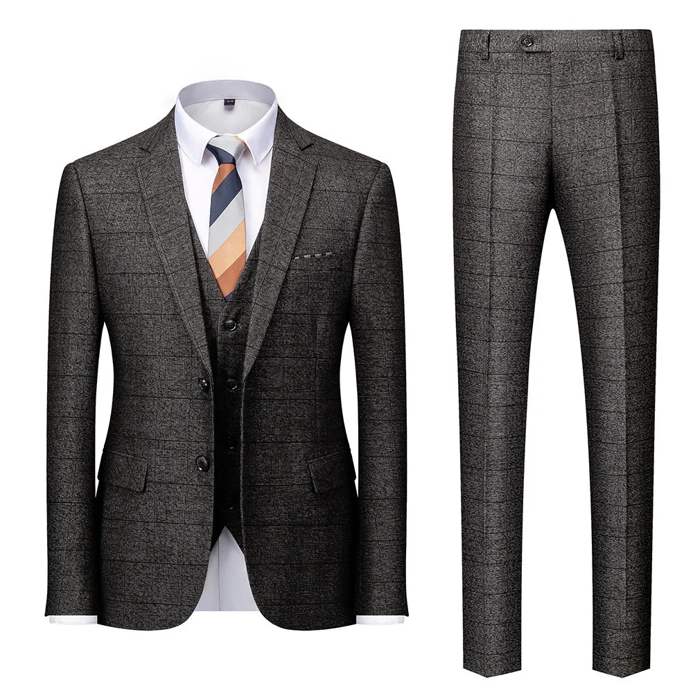 Mens Suits 3 Piece Check Plaid Suit Single Breasted Two Button JacketsTuxedo Suits Spring Autumn Winter | 1752