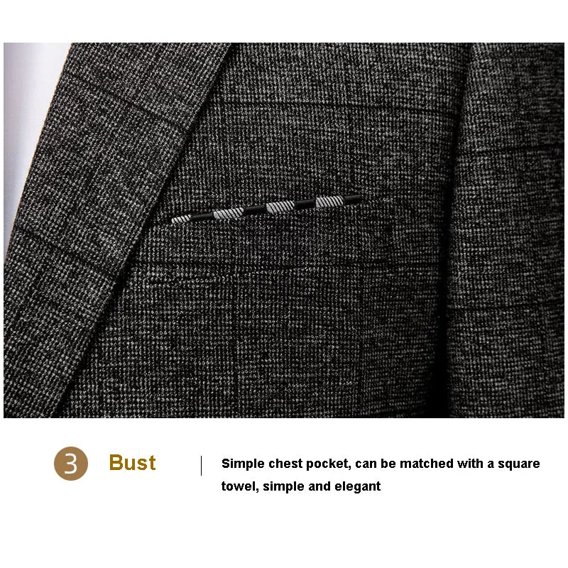 Mens Suits 3 Piece Check Plaid Suit Single Breasted Two Button JacketsTuxedo Suits Spring Autumn Winter | 1752