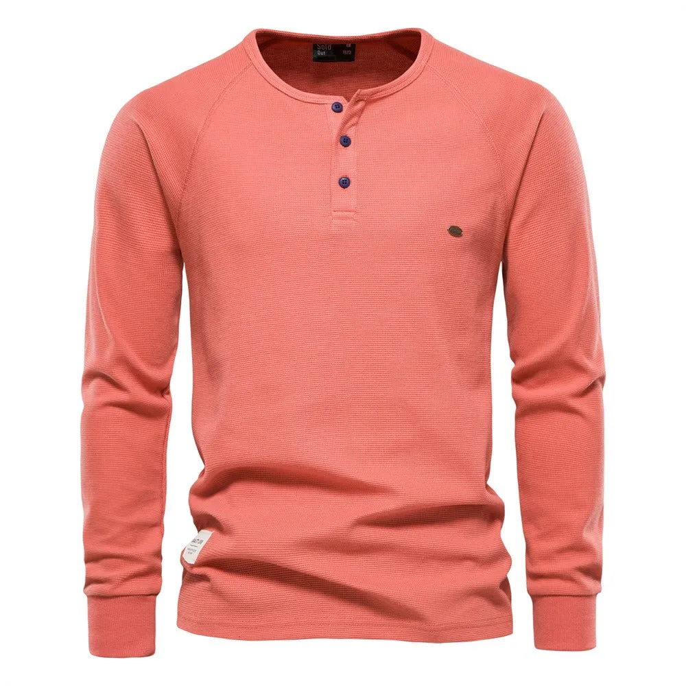 Men's Winter Sweater Collar Long Sleeve Waffle T-Shirt Solid Color T-Shirts | TW401