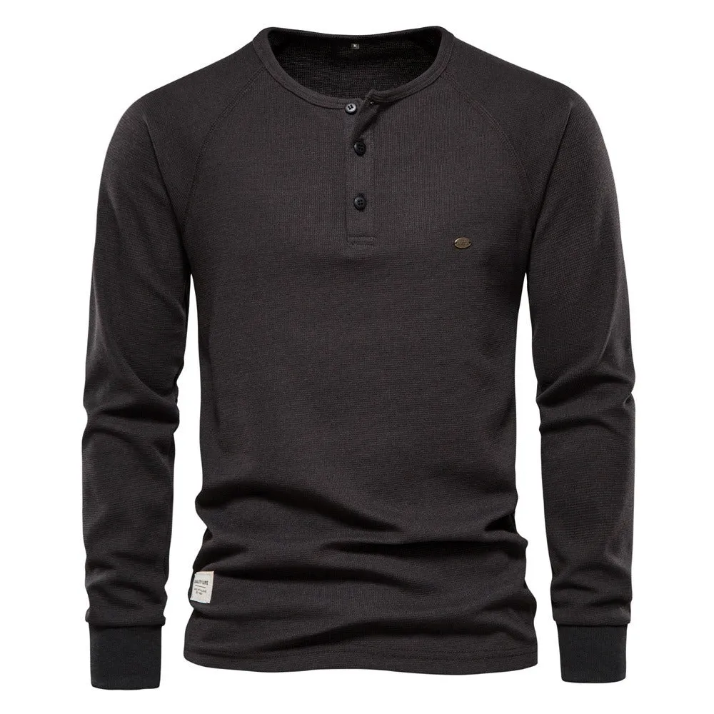 Men's Winter Sweater Collar Long Sleeve Waffle T-Shirt Solid Color T-Shirts | TW401