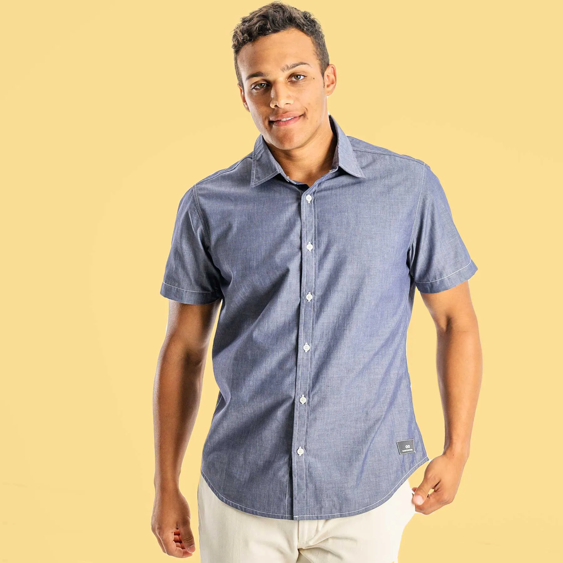 MILL BAY 100% Organic Cotton Short-Sleeve Shirt (Nut Buttons, Latex-free, Elastic-free, Plastic-free) (100% Biodegradable)