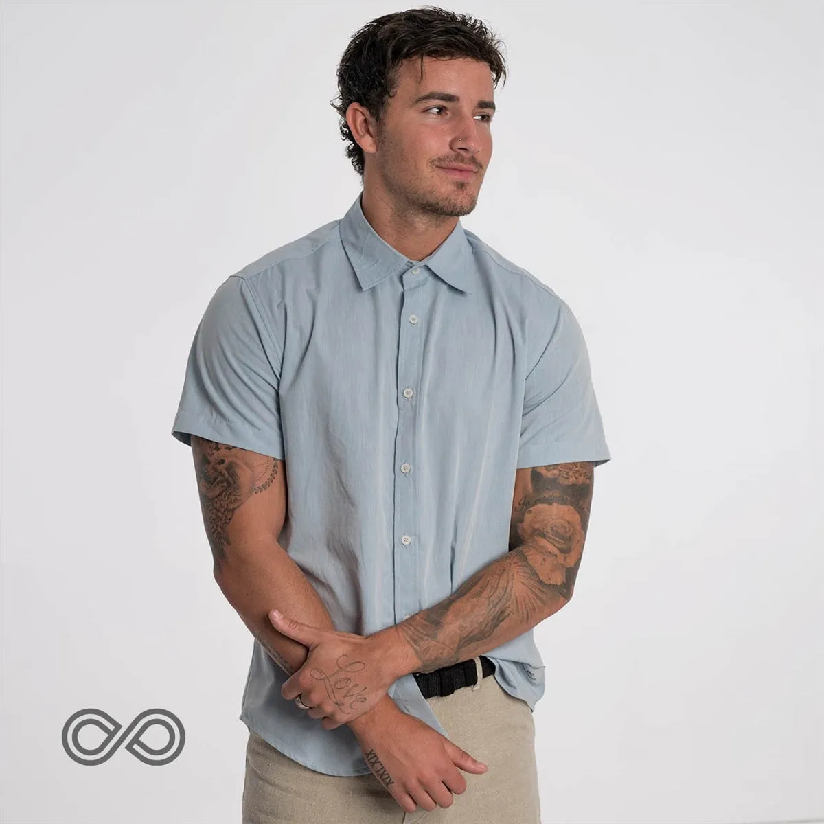 MILL BAY 100% Organic Cotton Short-Sleeve Shirt (Nut Buttons, Latex-free, Elastic-free, Plastic-free) (100% Biodegradable)