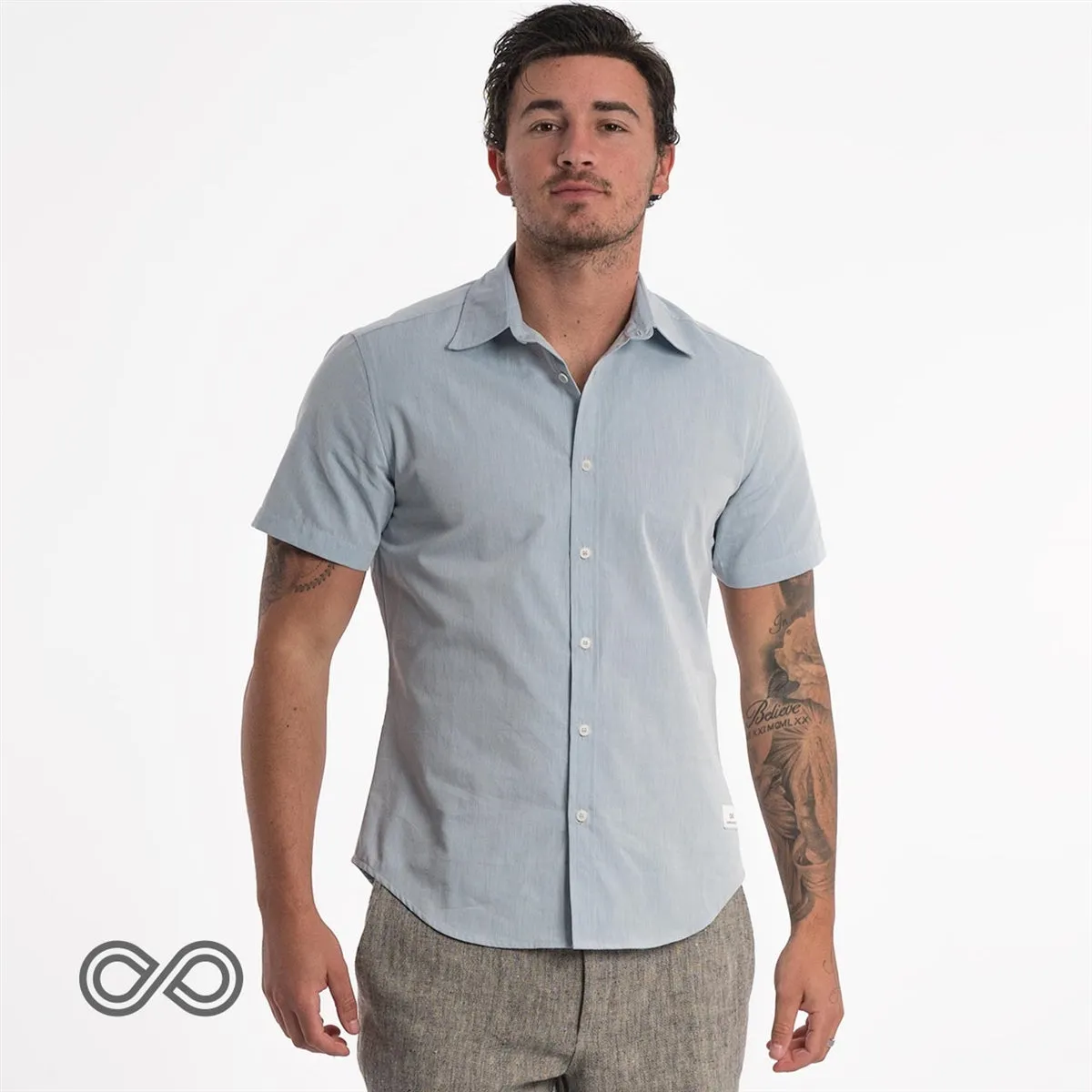 MILL BAY 100% Organic Cotton Short-Sleeve Shirt (Nut Buttons, Latex-free, Elastic-free, Plastic-free) (100% Biodegradable)