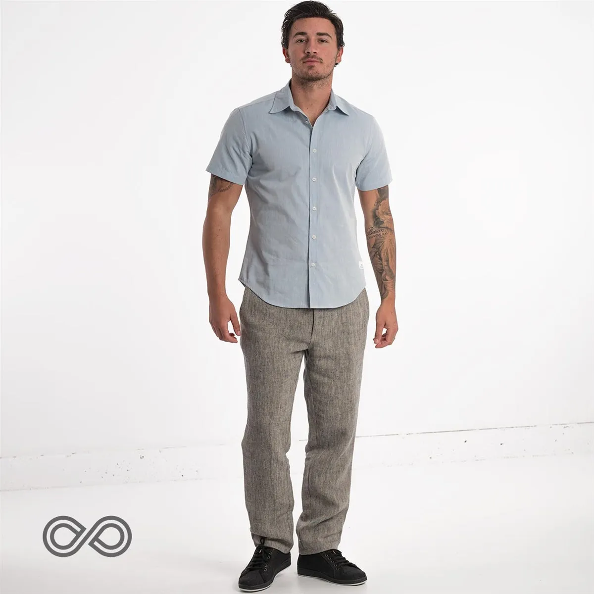 MILL BAY 100% Organic Cotton Short-Sleeve Shirt (Nut Buttons, Latex-free, Elastic-free, Plastic-free) (100% Biodegradable)