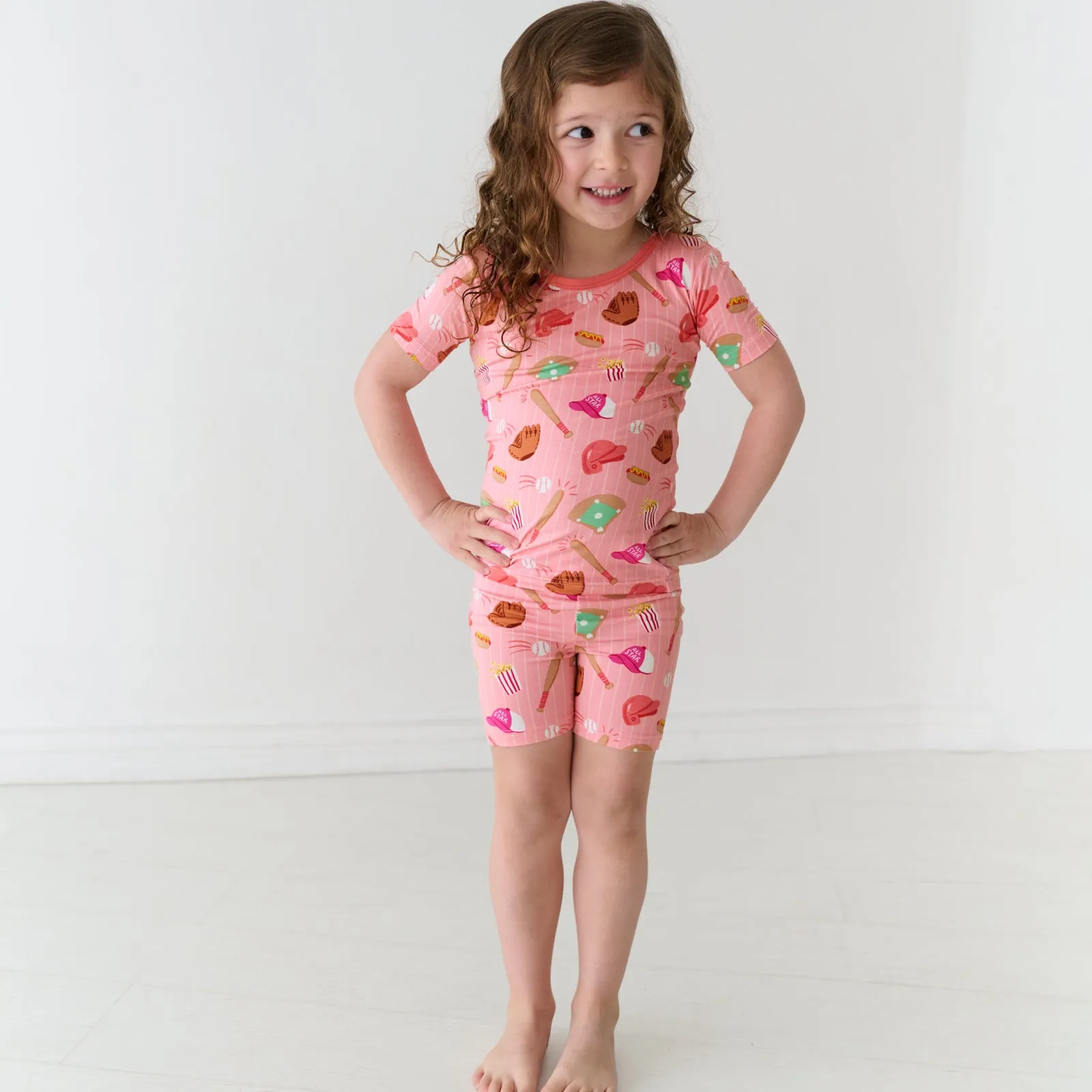 Pink All Stars Two-Piece Short Sleeve & Shorts Pajama Set