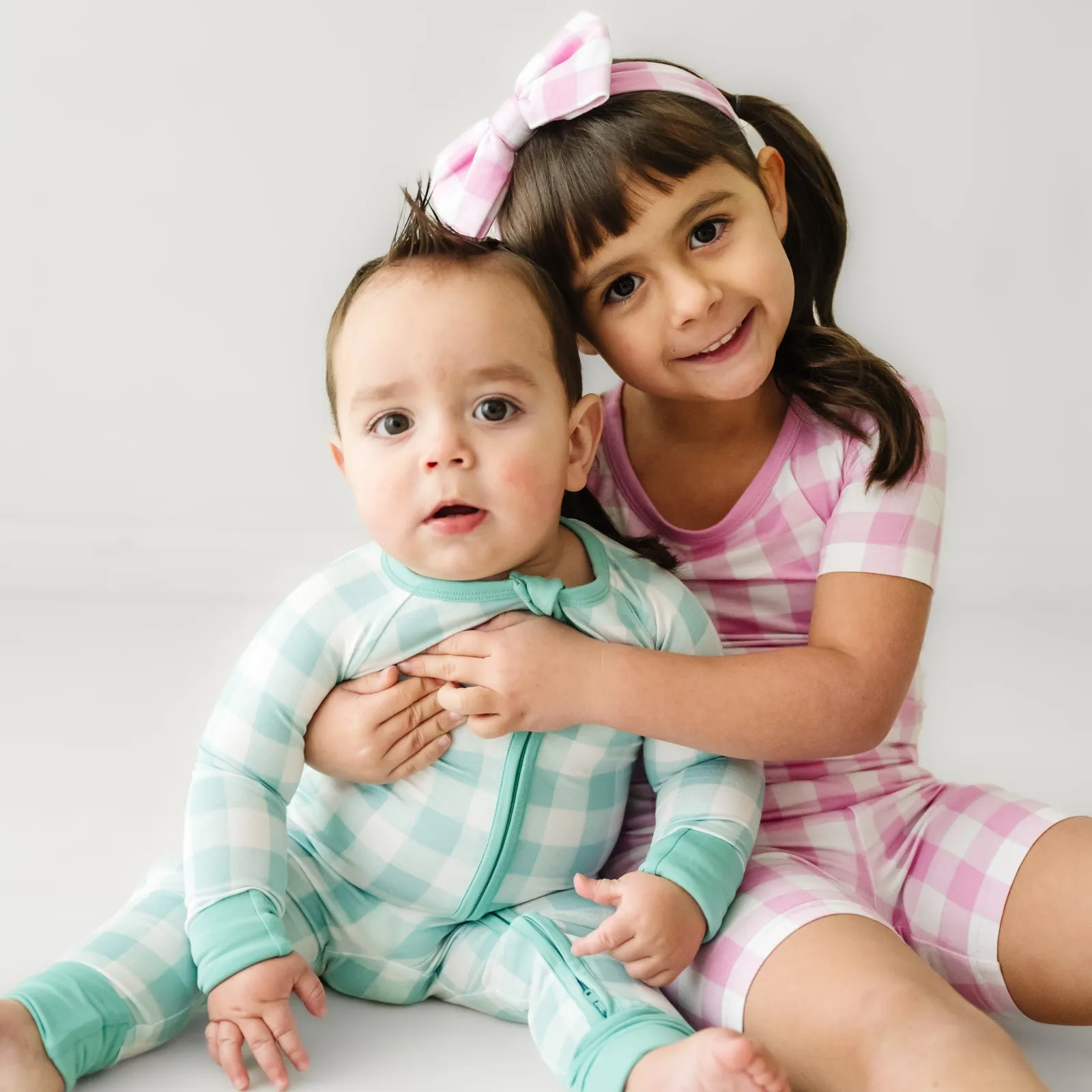 Pink Gingham Two-Piece Short Sleeve & Shorts Pajama Set