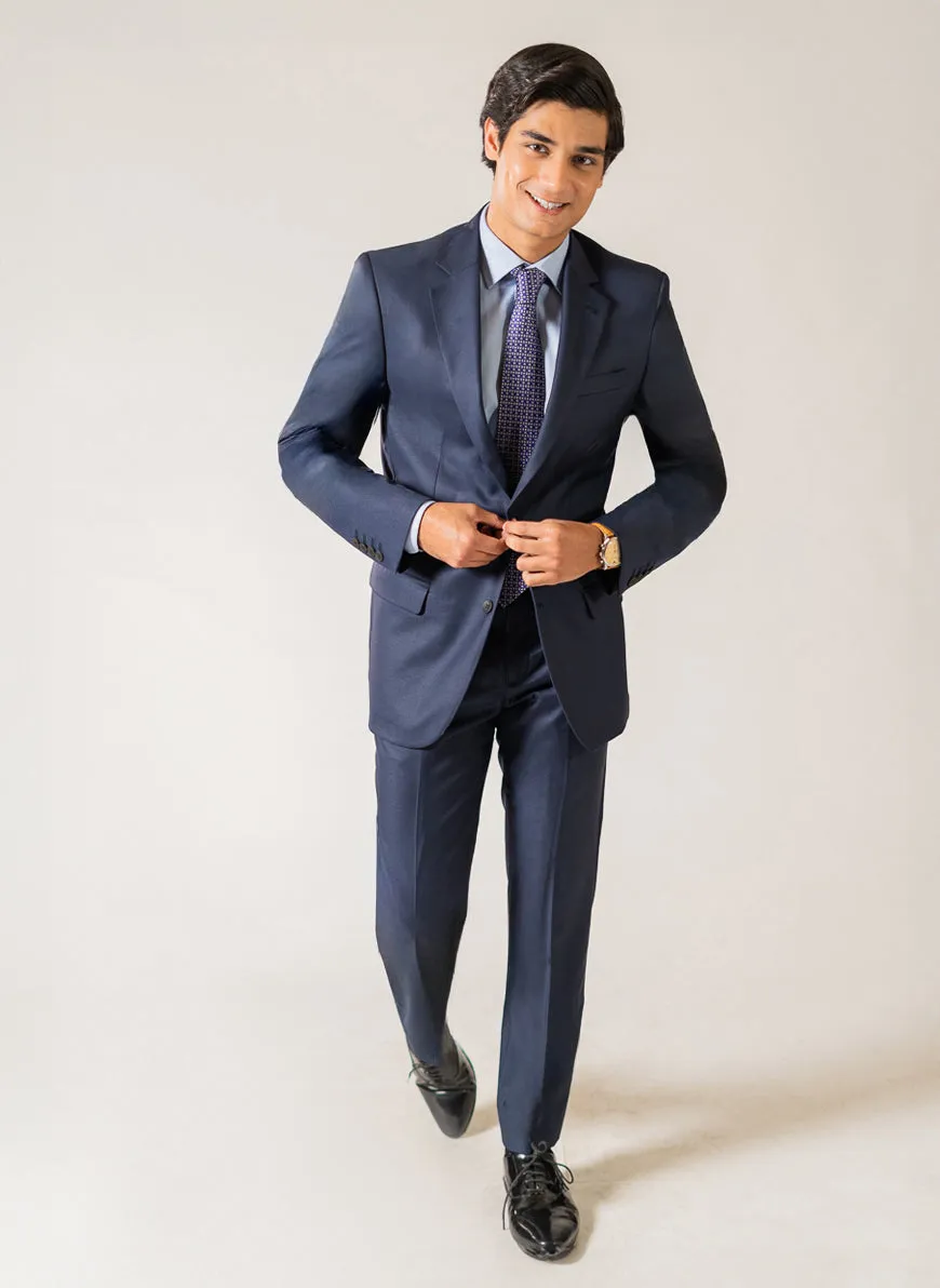 Plain Midnight Blue Wool Rich, Ivory Premium Classic Suit