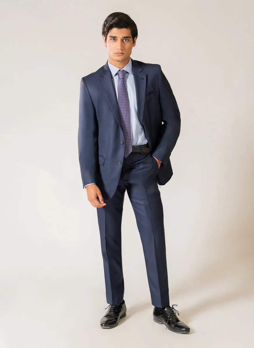 Plain Midnight Blue Wool Rich, Ivory Premium Classic Suit