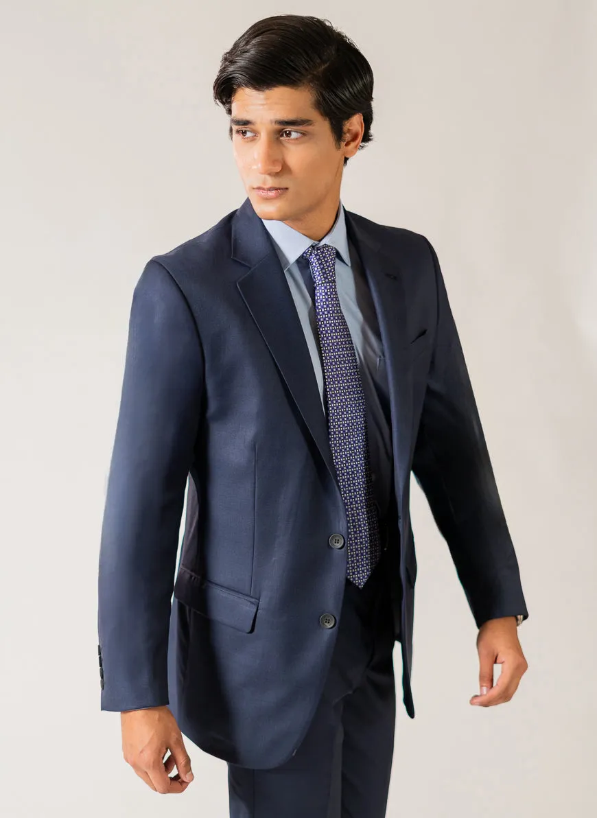 Plain Midnight Blue Wool Rich, Ivory Premium Classic Suit